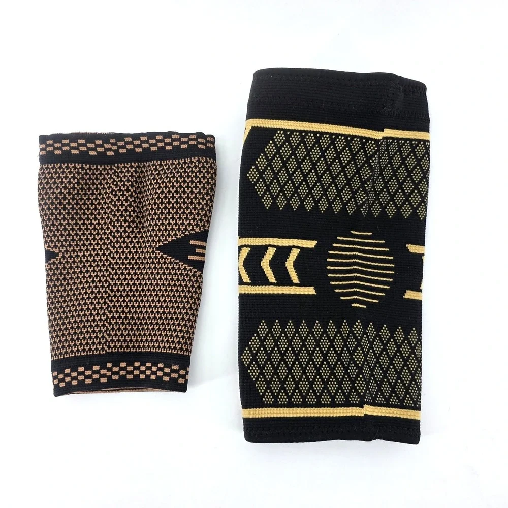 Copper Compression Knee Sleeves Set Black Gold Athletic Joint Support Braces 2pc